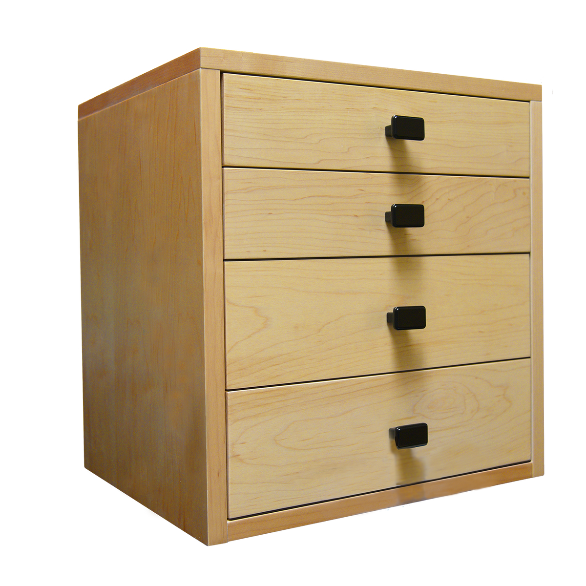 This four-drawer solid maple storage cabinet transforms open safe space into a beautifully organized home for jewelry, watches, heirlooms, and other valuables. 