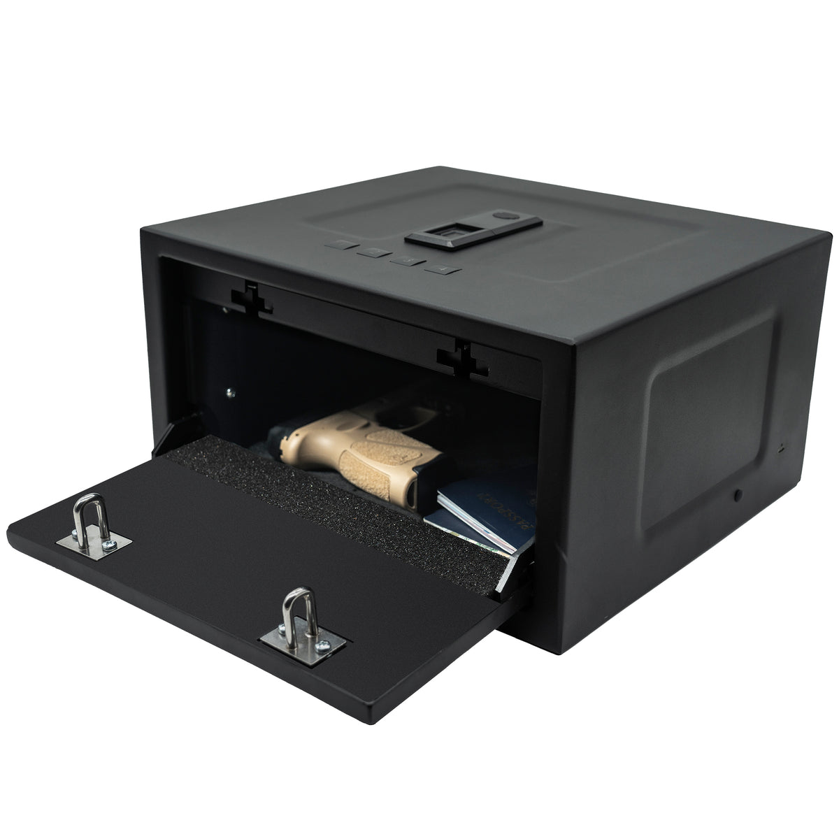 HDV-250X | Biometric Handgun Vault | 11.125”(D) X 12.374”(W) X 6.689”(H) Exterior Dimensions | Black - Open