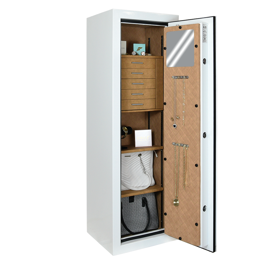 Tall Jewelry Safe: Luxe Drawers and Quilted Interior, Fire Rated for 30 Minutes