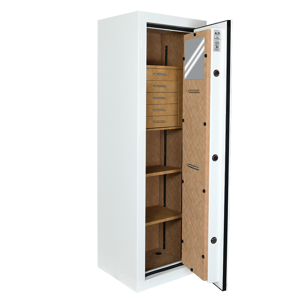 Tall Jewelry Safe: Luxe Drawers and Quilted Interior, Fire Rated for 30 Minutes