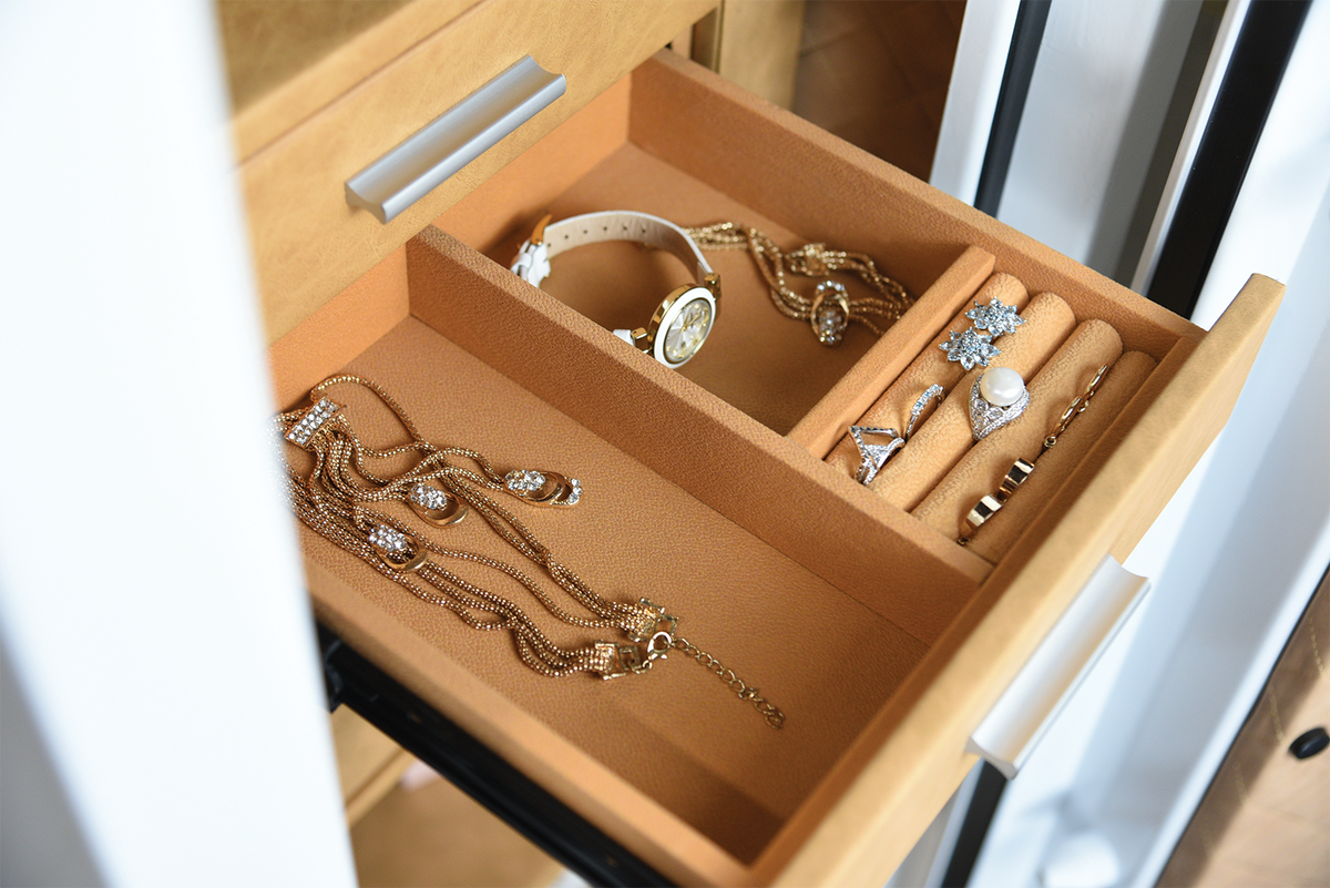 Tall Jewelry Safe: Luxe Drawers and Quilted Interior, Fire Rated for 30 Minutes