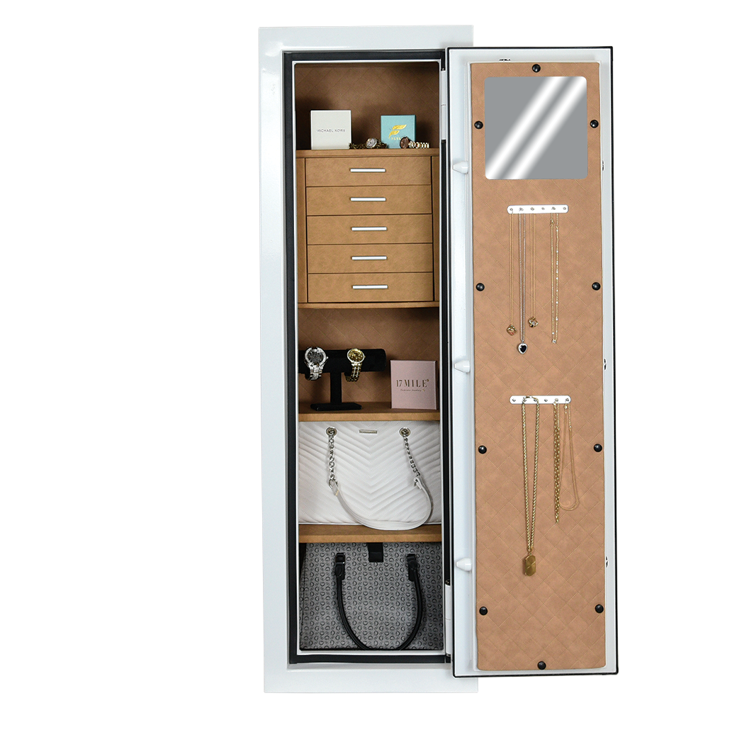 Tall Jewelry Safe: Luxe Drawers and Quilted Interior, Fire Rated for 30 Minutes