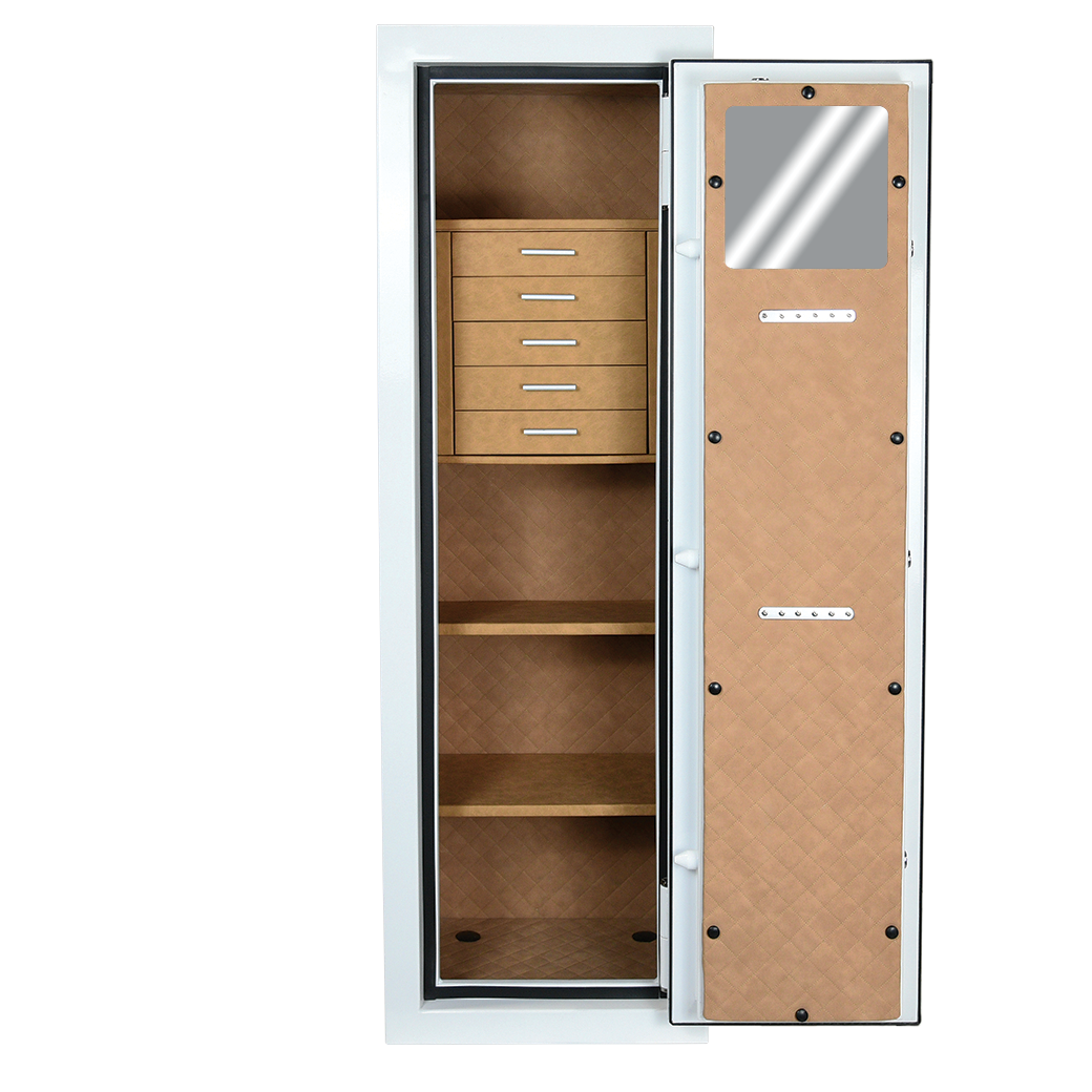 Tall Jewelry Safe: Luxe Drawers and Quilted Interior, Fire Rated for 30 Minutes