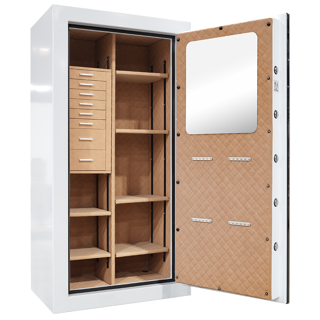 Full-Size Jewelry Safe with All-Purpose Shelves: Luxe Drawers and Quilted Interior, Fire Rated for 45 Minutes